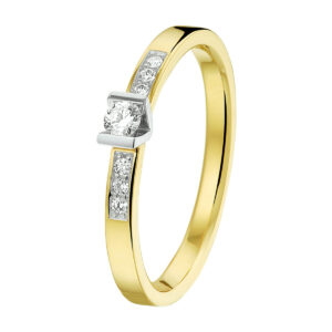 ring diamant 0.12ct h si 14K bicolor goud geel/wit