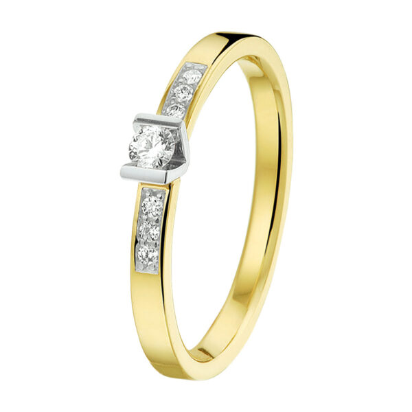 ring diamant 0.12ct h si 14K bicolor goud geel/wit