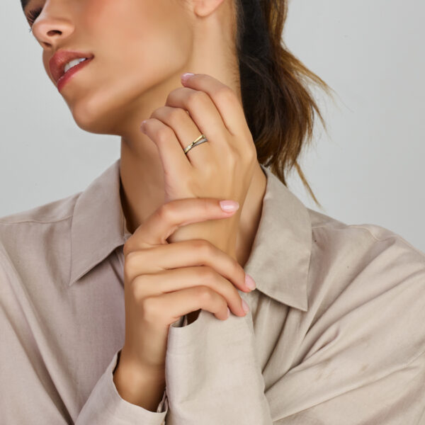 ring diamant 0.13ct h si 14K bicolor goud geel/wit - Afbeelding 2