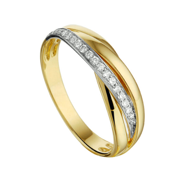 ring diamant 0.13ct h si 14K bicolor goud geel/wit - Afbeelding 2