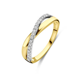 ring diamant 0.14ct h si 14K bicolor goud geel/wit