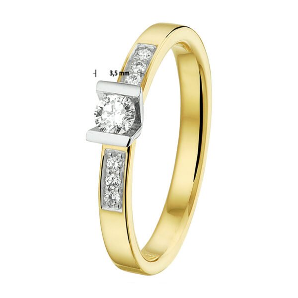 ring diamant 0.20ct h si 14K bicolor goud geel/wit - Afbeelding 4