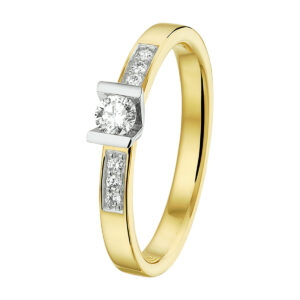 ring diamant 0.20ct h si 14K bicolor goud geel/wit