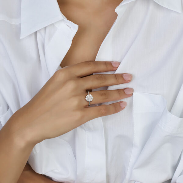 ring diamant 0.50ct h si rozet 14K witgoud - Afbeelding 2