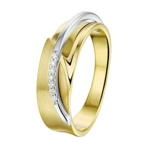 ring diamant poli/mat 0.035ct h si 14K bicolor goud geel/wit