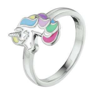 ring eenhoorn emaille zilver gerhodineerd