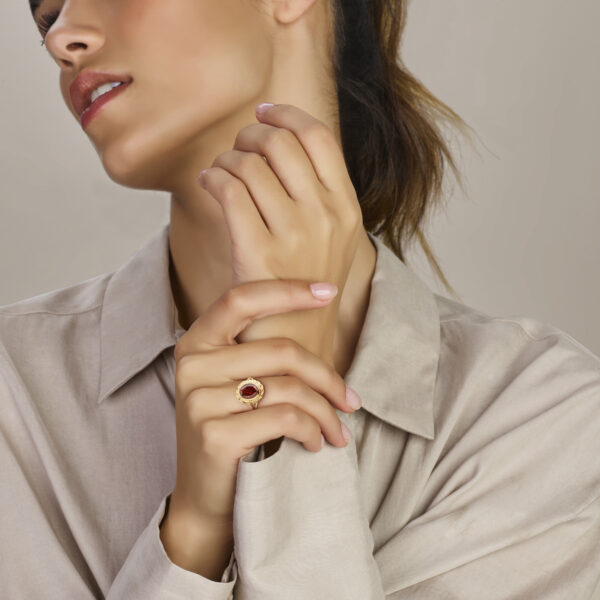 ring granaat 14K geelgoud - Afbeelding 2