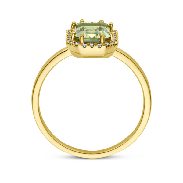 ring groen amethist en diamant 0.10ct h si halo 18K geelgoud - Afbeelding 4