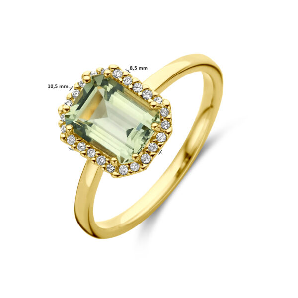 ring groen amethist en diamant 0.10ct h si halo 18K geelgoud - Afbeelding 5