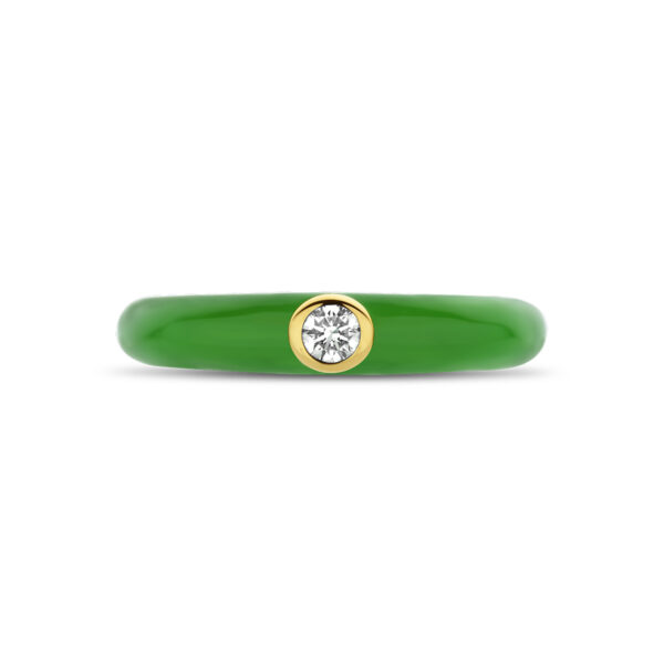 ring groen emaille en diamant 0.10ct  h si 14K geelgoud - Afbeelding 3