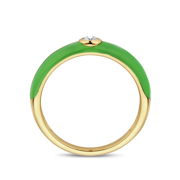 ring groen emaille en diamant 0.10ct  h si 14K geelgoud - Afbeelding 4