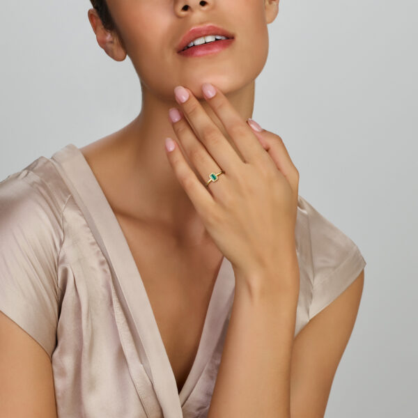 ring groen en wit zirkonia halo 14K geelgoud - Afbeelding 2