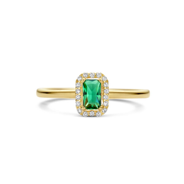 ring groen en wit zirkonia halo 14K geelgoud - Afbeelding 3