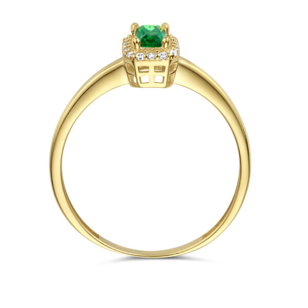 ring groen en wit zirkonia halo 14K geelgoud - Afbeelding 4