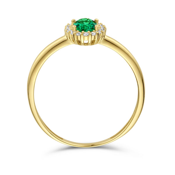 ring groen en wit zirkonia halo 14K geelgoud - Afbeelding 4