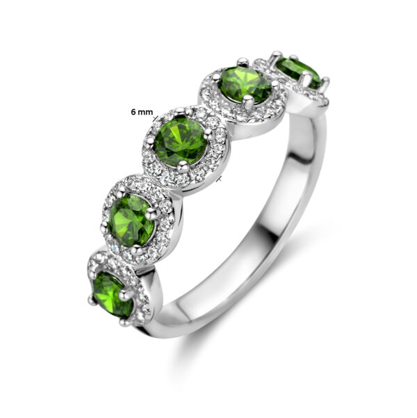 ring groen en wit zirkonia halo zilver gerhodineerd - Afbeelding 4