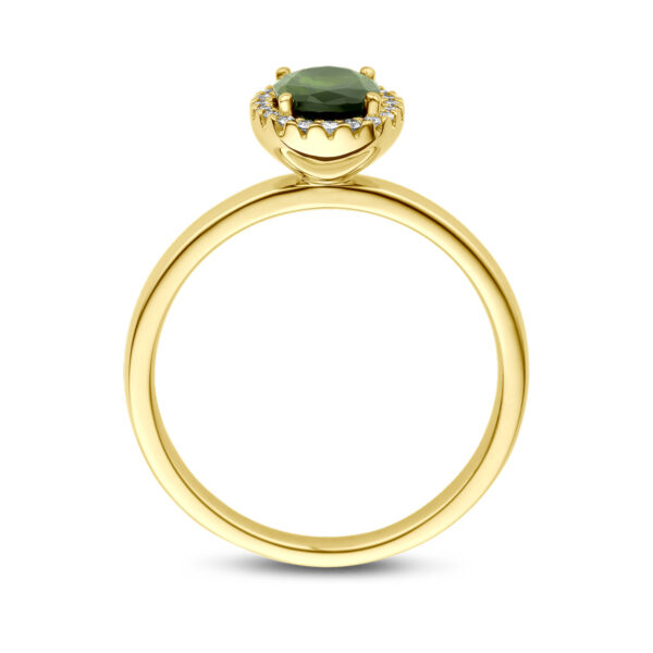 ring groen toermalijn en diamant 0.08ct h si halo 14K geelgoud - Afbeelding 3
