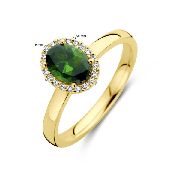 ring groen toermalijn en diamant 0.08ct h si halo 14K geelgoud - Afbeelding 5