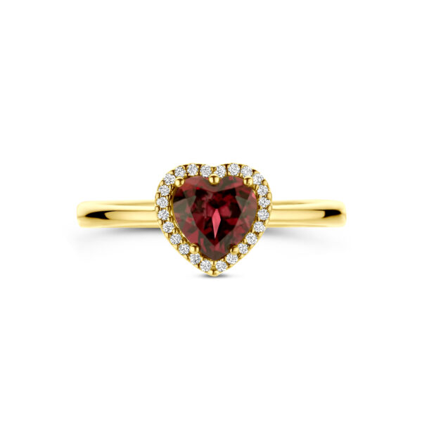 ring hartje roze rhodoliet en diamant 0.06ct h si 14K geelgoud - Afbeelding 4