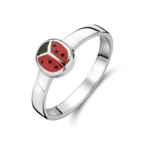 ring lieveheersbeestje emaille zilver gerhodineerd