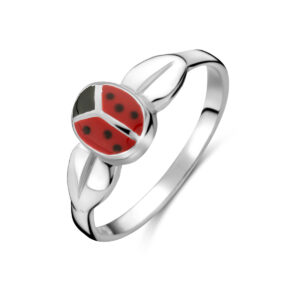 ring lieveheersbeestje zilver wit