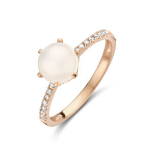 ring maansteen en diamant 0.06ct h si 14K roségoud