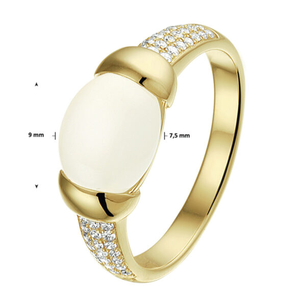 ring maansteen en diamant 0,13 ct. 14K geelgoud - Afbeelding 2
