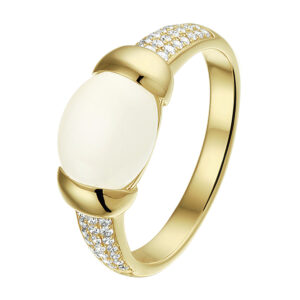 ring maansteen en diamant 0,13 ct. 14K geelgoud