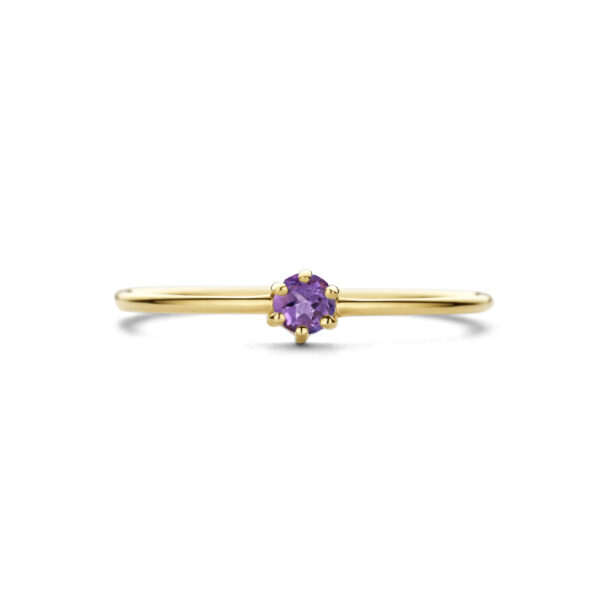 ring met geboortesteen amethist februari 14K geelgoud - Afbeelding 4