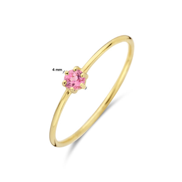 ring met geboortesteen roze toermalijn oktober 14K geelgoud - Afbeelding 5