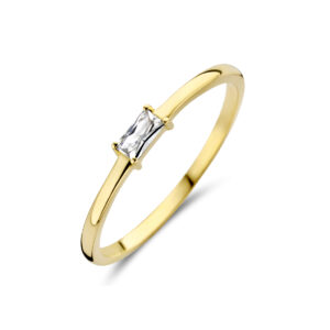 ring met geboortesteen zirkonia april 14K geelgoud