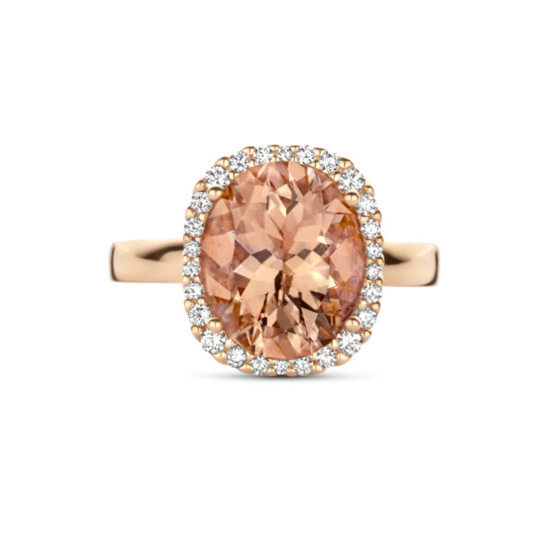 ring morganiet en diamant 0.25ct h si halo 14K roségoud - Afbeelding 4