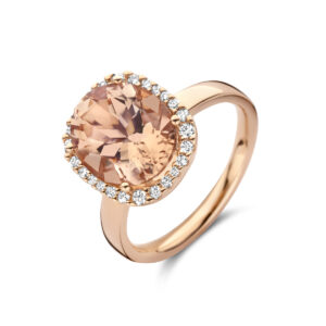 ring morganiet en diamant 0.25ct h si halo 14K roségoud