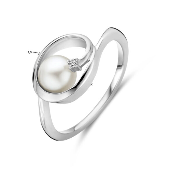 ring ovaal parel en zirkonia 9,5 mm zilver gerhodineerd - Afbeelding 4