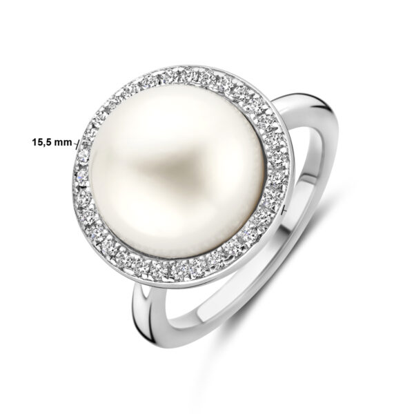 ring parel en zirkonia halo zilver gerhodineerd - Afbeelding 4