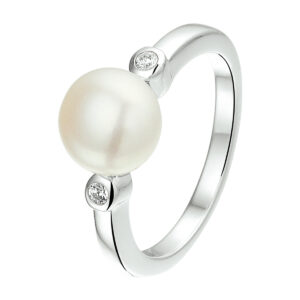 ring parel en zirkonia zilver gerhodineerd