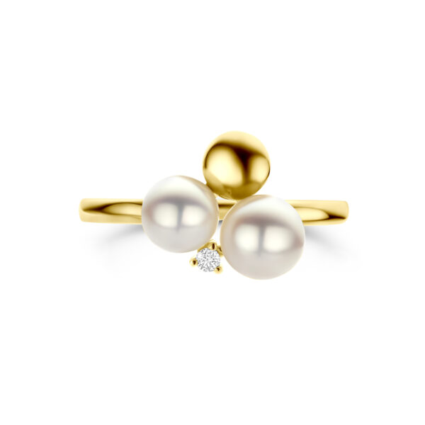 ring parels en diamant 0.02ct h si 14K geelgoud - Afbeelding 4