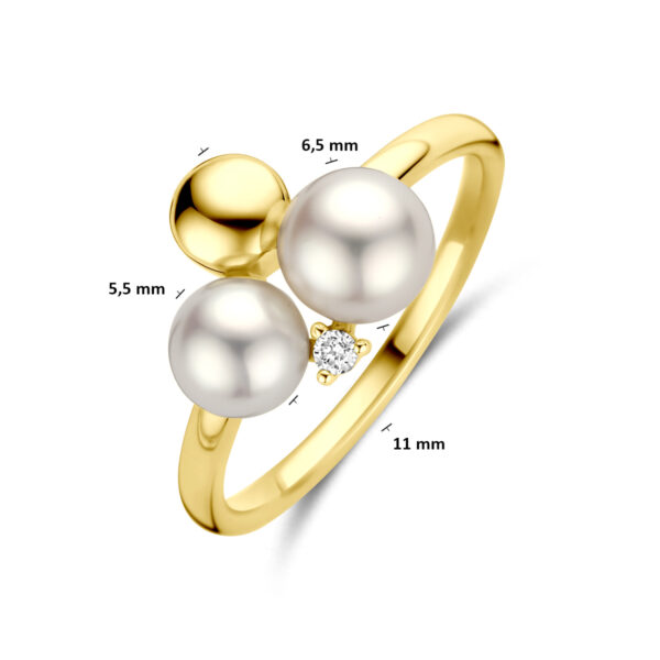 ring parels en diamant 0.02ct h si 14K geelgoud - Afbeelding 5