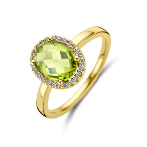ring peridot en diamant 0.10ct h si 14K geelgoud