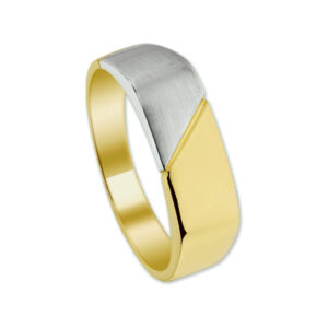 ring poli/mat 14K bicolor goud geel/wit