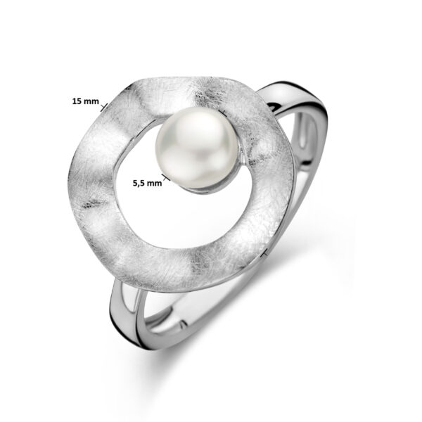 ring rondje parel gescratcht zilver gerhodineerd - Afbeelding 4