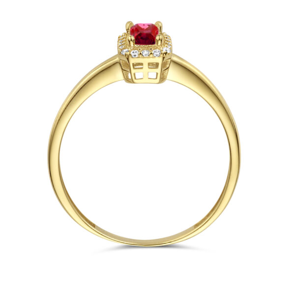 ring rood en wit zirkonia halo 14K geelgoud - Afbeelding 4