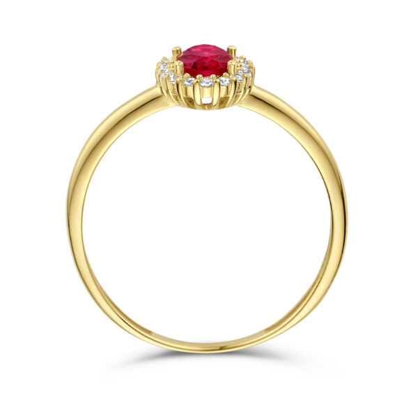 ring rood en wit zirkonia halo 14K geelgoud - Afbeelding 4