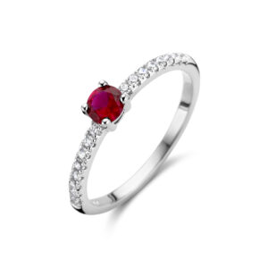 ring rood en wit zirkonia zilver gerhodineerd