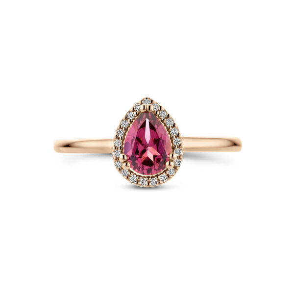 ring roze rhodoliet en diamant 0.06ct h si 14K roségoud - Afbeelding 4