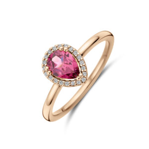 ring roze rhodoliet en diamant 0.06ct h si 14K roségoud