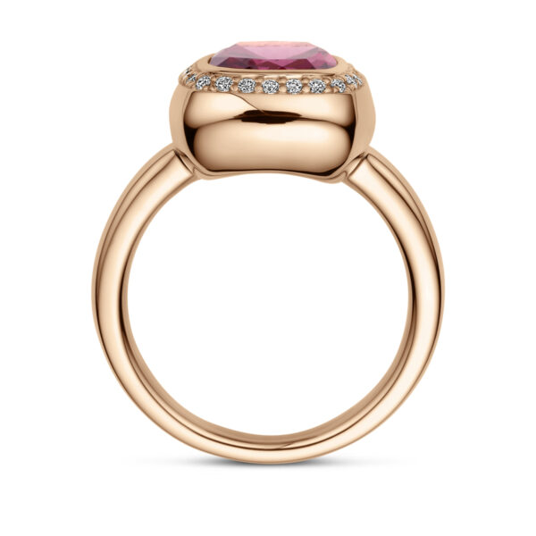 ring roze rhodoliet en diamant 0.14ct h si halo 14K roségoud - Afbeelding 3