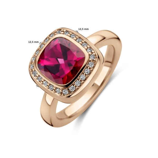 ring roze rhodoliet en diamant 0.14ct h si halo 14K roségoud - Afbeelding 5
