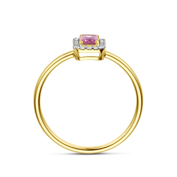 ring roze toermalijn en diamant 0.08ct h si 14K geelgoud - Afbeelding 3