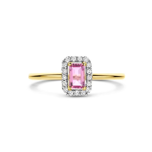 ring roze toermalijn en diamant 0.08ct h si 14K geelgoud - Afbeelding 4
